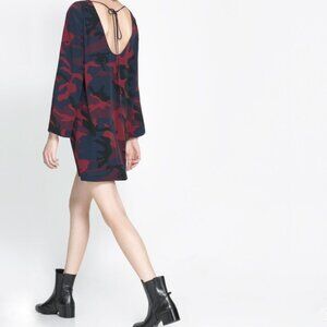 Zara Red & Blue Camouflage Print Mini Dress XS